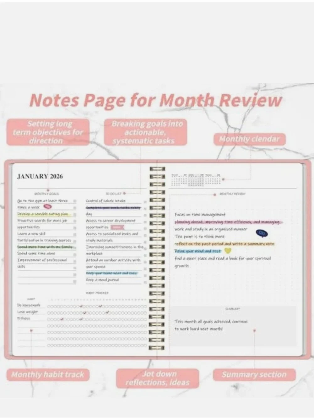 Monthly Planner 2026-2027, Jan 2026 - Dec 2027, 2 Year Calendar 2026-2027 Pink